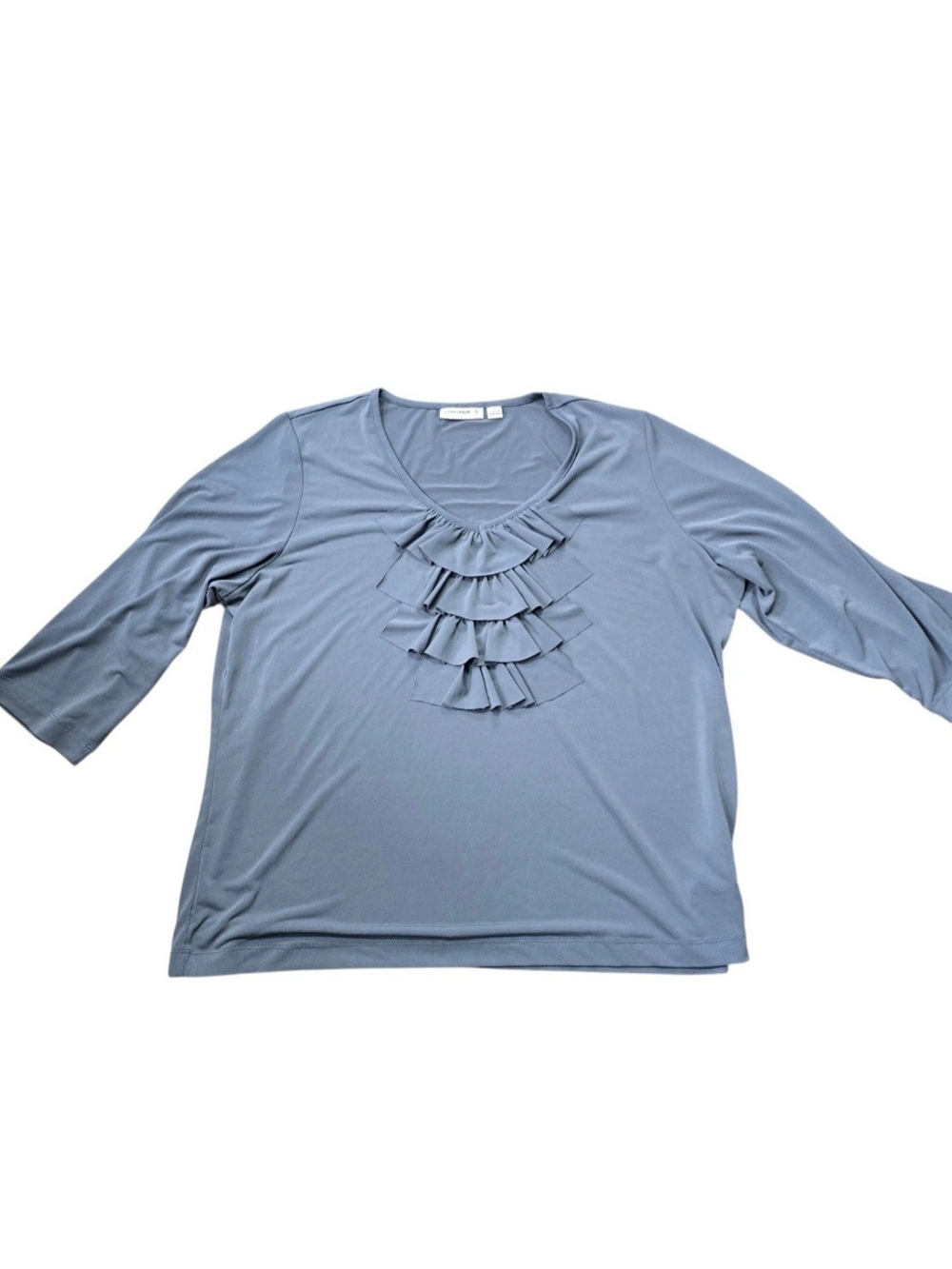 Susan Graver Liquid Knit Ruffle Blouse Gray 1X Plus Size